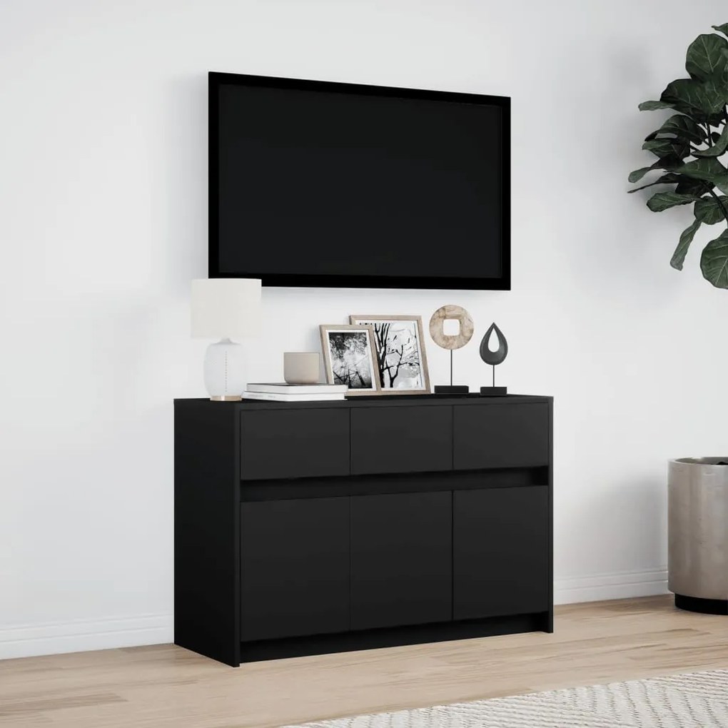fekete szerelt fa TV-szekrény LED-ekkel 91 x 34 x 61 cm