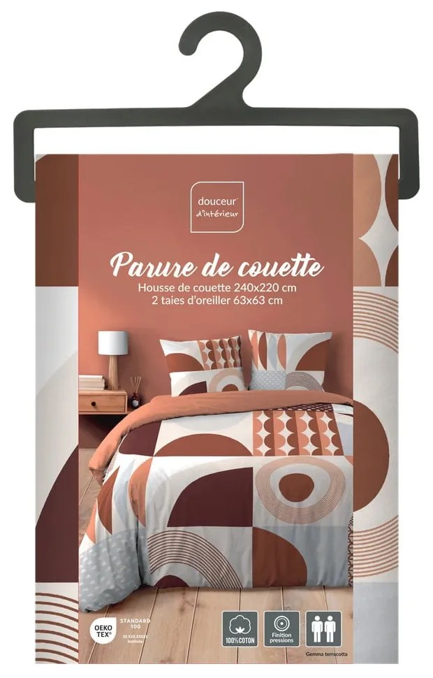 Terrakotta színű kétszemélyes-hosszabbított pamut ágyneműhuzat 240x220 cm Gemma – douceur d'intérieur