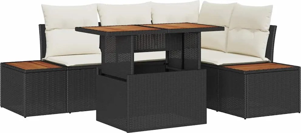 vidaXL Kerti Kanapé Szett tárolóval 5 pcs Fekete Poli rattan