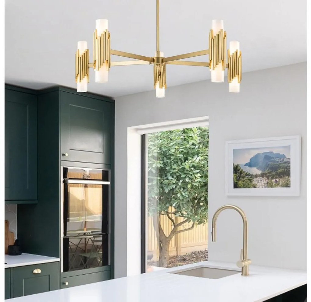 Elstead MARVELE10-AB-OPAL - Rúddal szerelt MARVELE csillár 10xE14/40W/230V, arany