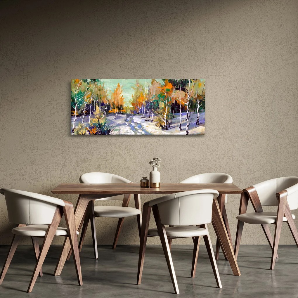 Kép - havas út az erdőben, olajfestmény (120x50 cm)
