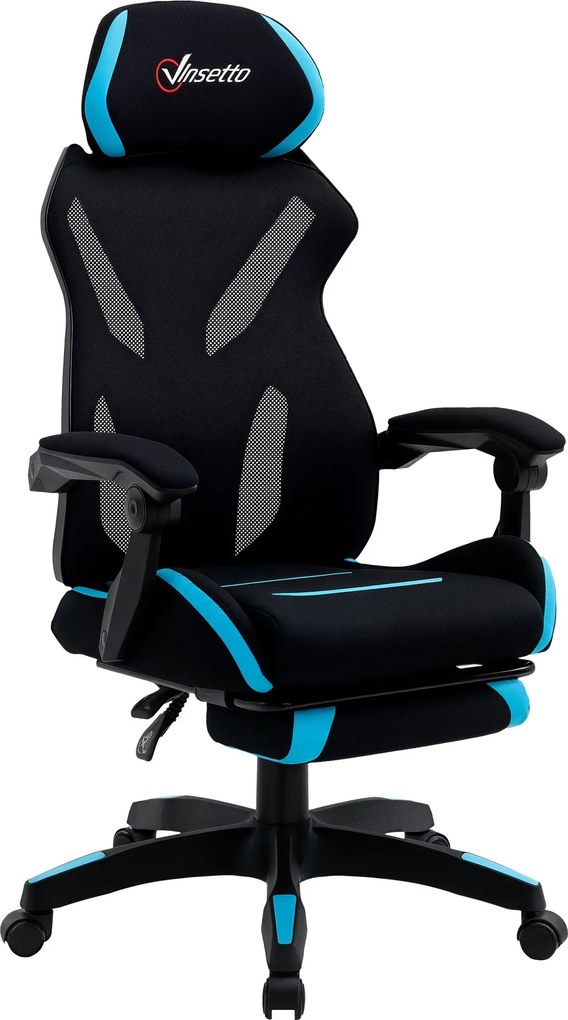 Vinsetto Játékos Fotel Deréktámasszal, Ergonomikus Irodai Fotel Állítható Magassággal Fekete és Kék Szövetből, 65x65x119-129cm | Aosom
