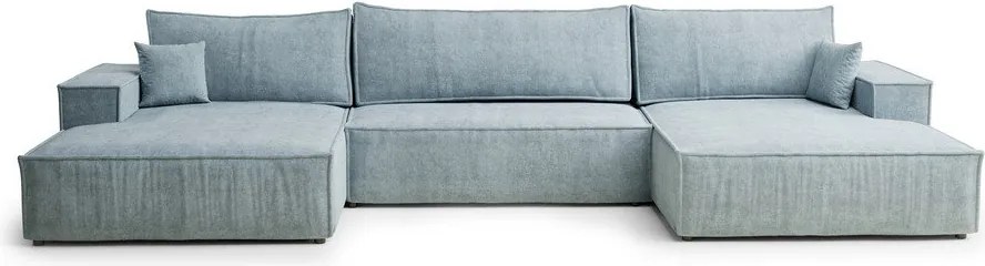 Világoskék zsenília kinyitható-tárolóhelyes sarokkanapé (U alakú) Kyoto – Maison de Rêve