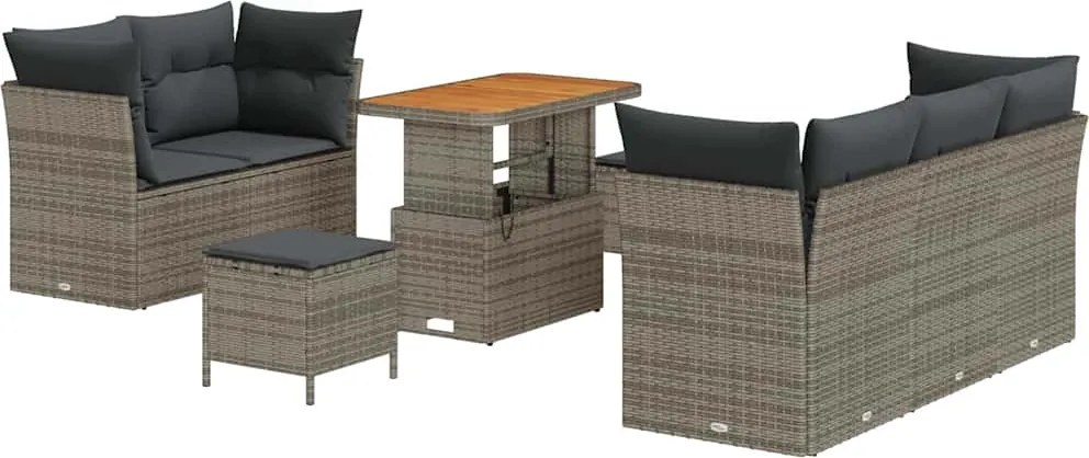 vidaXL Kerti Kanapé Szett párnával tárolóval 8 pcs Szürke
