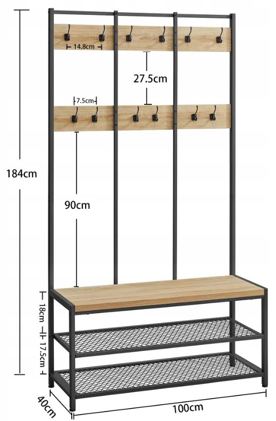Fém fogas STAGE 184 cm, fekete/sonoma tölgy
