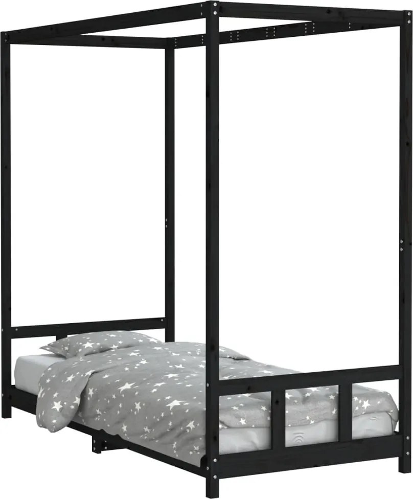vidaXL fekete tömör fenyőfa gyerekágykeret 90 x 200 cm