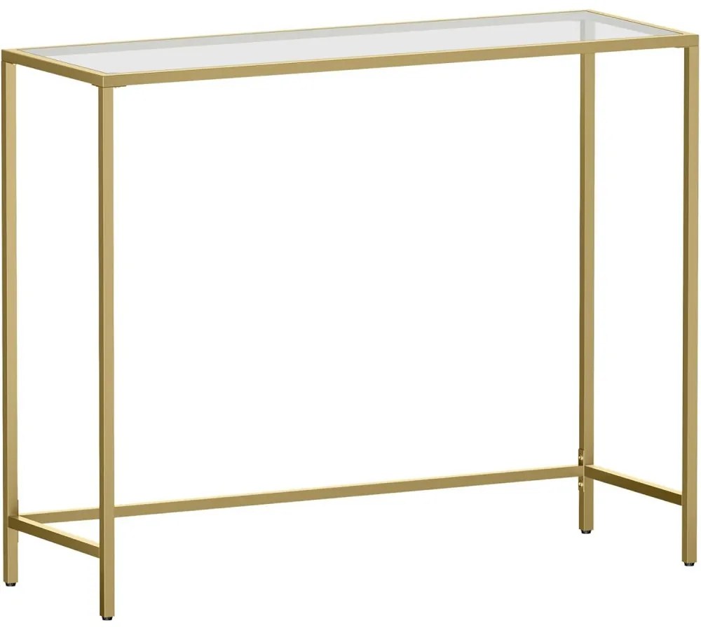 Konzolasztal fém vázzal edzett üveglappal, óarany 100x35x80cm