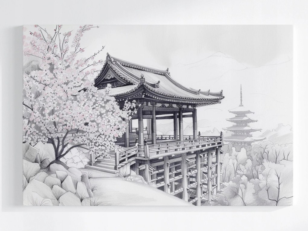 Poszter Tájkép Grafika Park Kert Japán Sakura 120x80