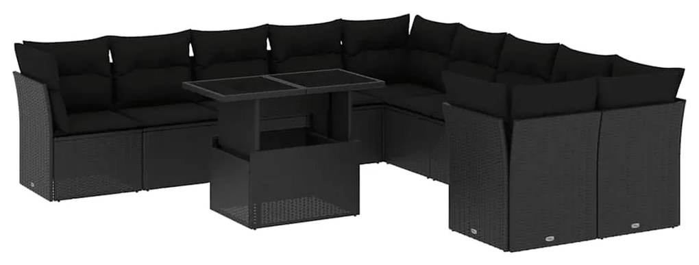 vidaXL 11 részes fekete polyrattan kerti ülőgarnitúra párnákkal