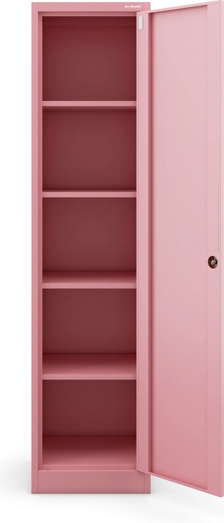 Keskeny fém irodai iratszekrény, púderrózsaszín, 450x1850x400 mm: ALEX Fresh Style