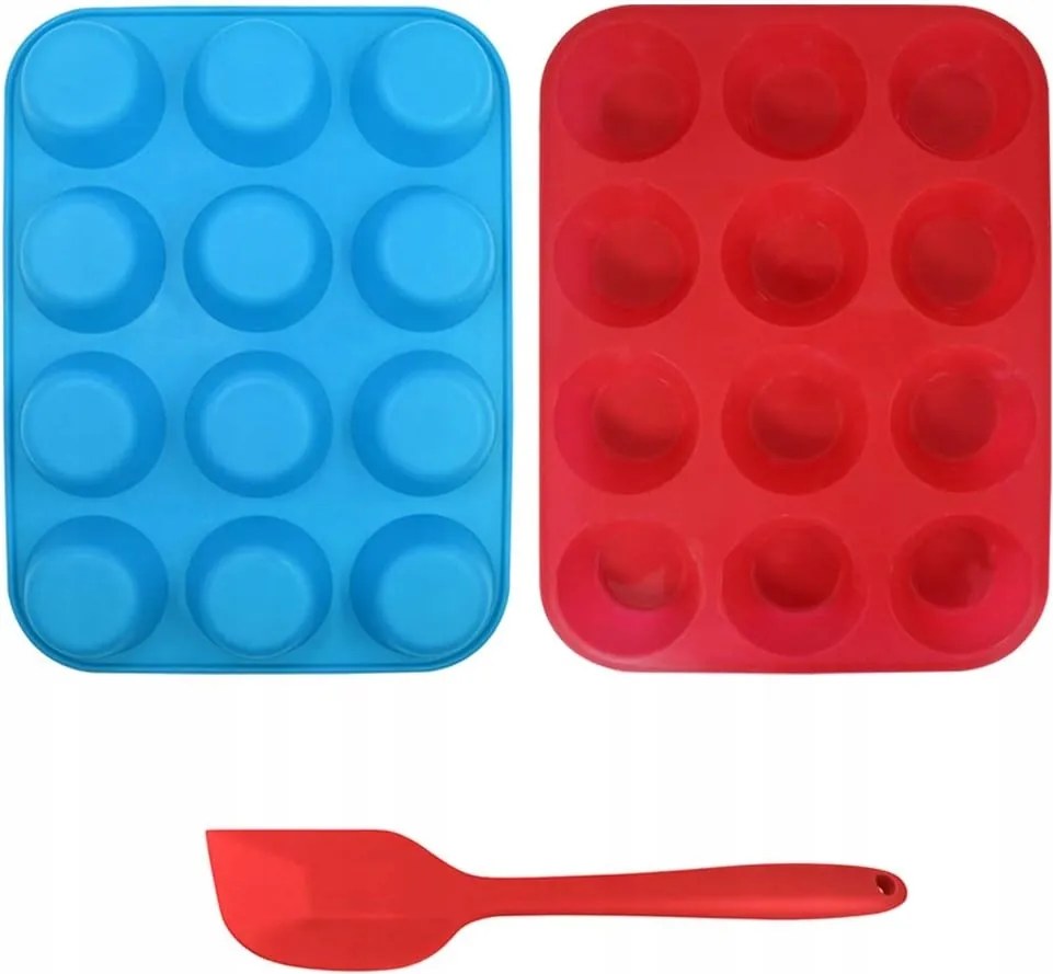 2 db-os szett (piros és kék) Szilikon muffin formák 12db