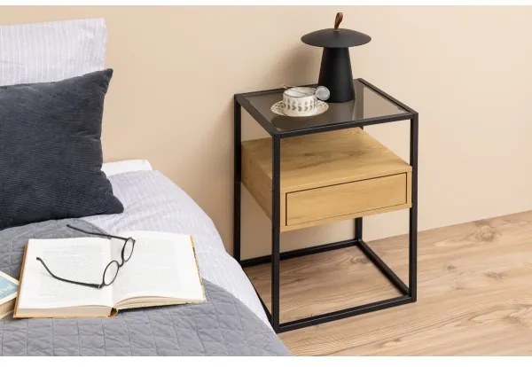 ZEIN éjjeli szekrény, tölgy/fekete