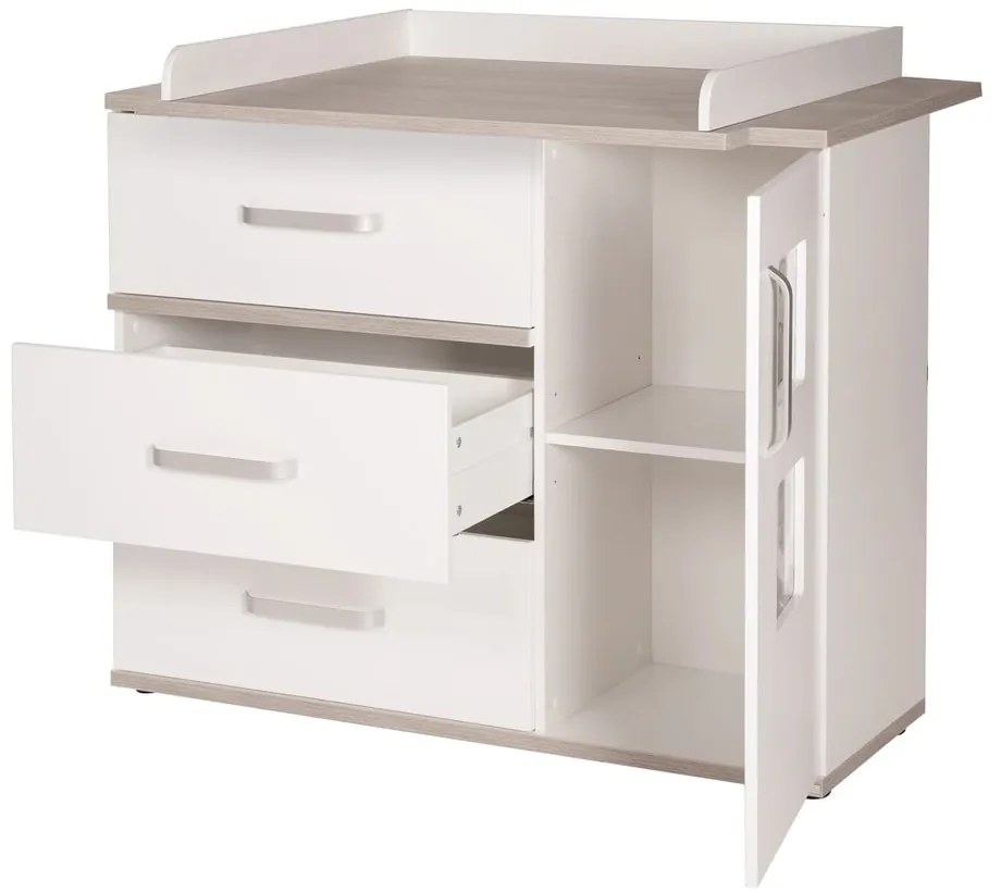 Fehér alacsony gyerek komód pelenkázó feltéttel szilfa dekorral 117x102 cm Moritz – Roba