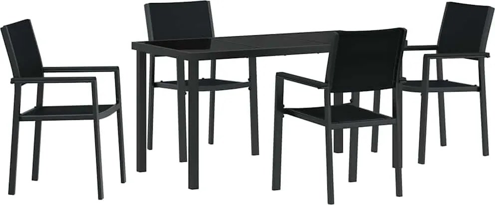 vidaXL Kert étkező szett 5 pcs Fekete Porszórt acél