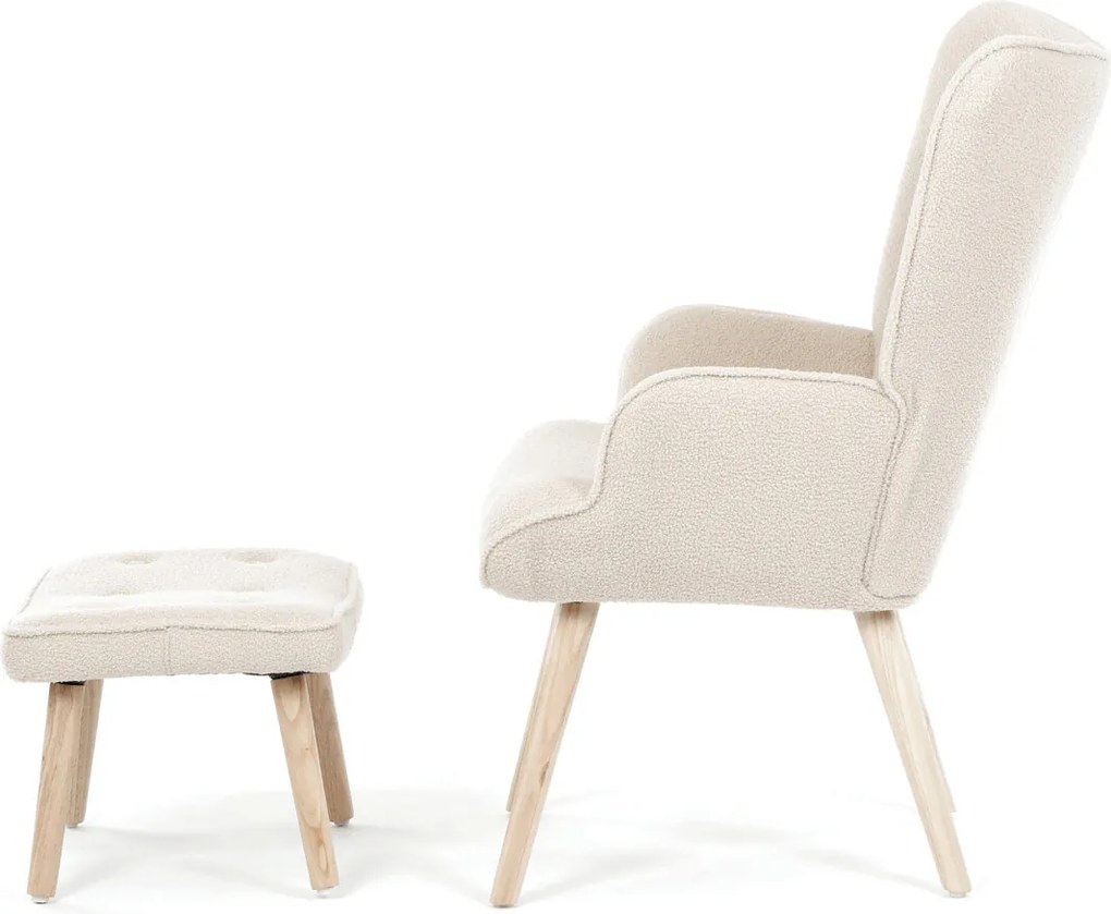 Krémszínű relaxfotel, boucle szövet kárpitozással, AK-319 CRM2