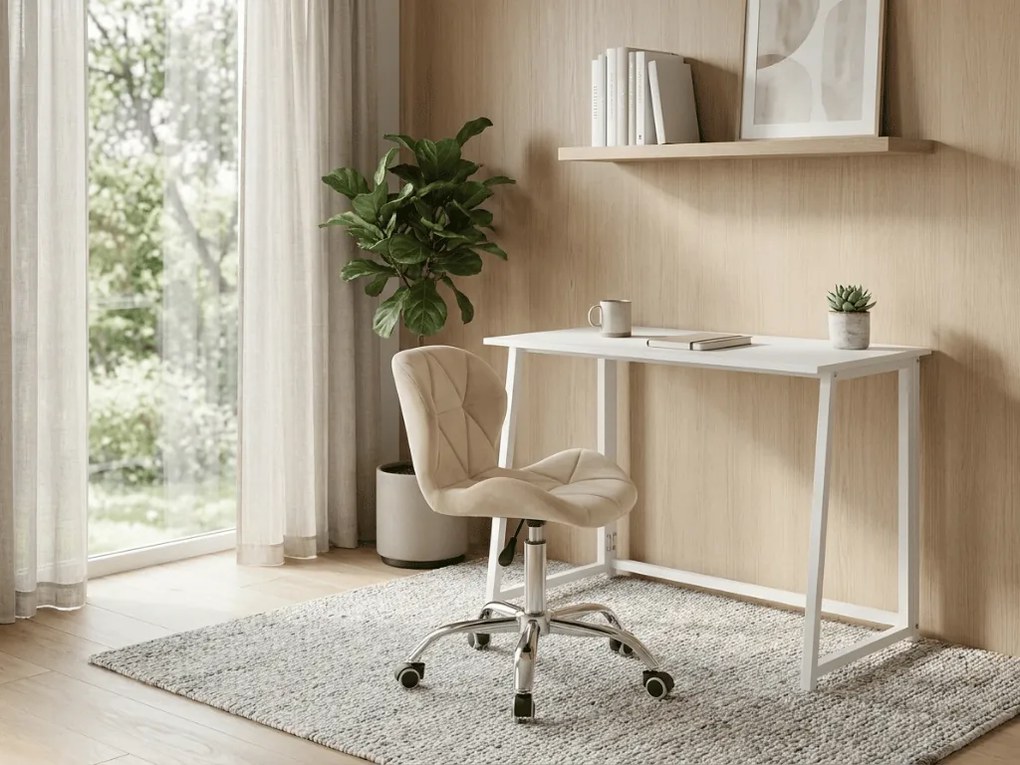 Dolgozószoba szett ZARIMO asztal 80x40 cm, fehér + AVOLA VELVET fotel, világos krémszínű