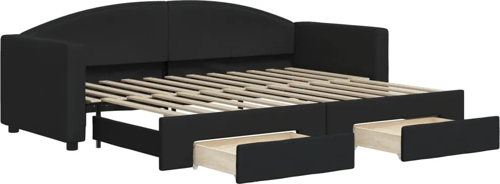 vidaXL fekete kihúzható szövet heverő fiókokkal 80 x 200 cm