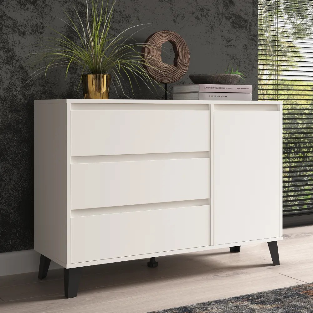 Komód, fehér, BOGAN NEW 1D3S