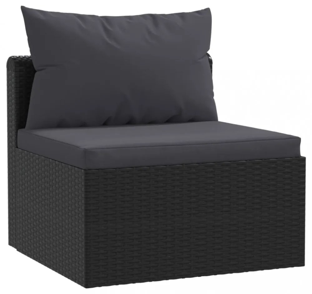 4-részes fekete polyrattan kerti ülőgarnitúra párnákkal