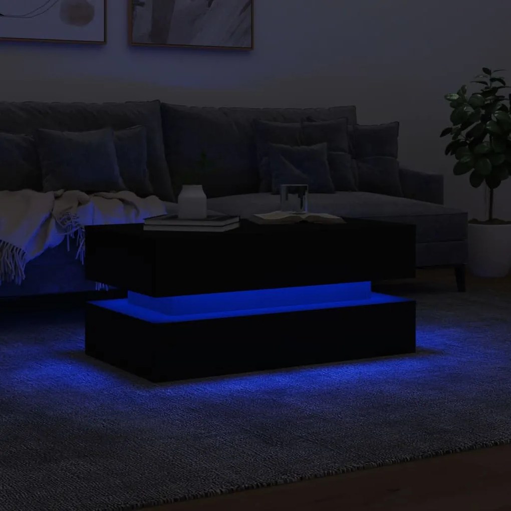 Fekete dohányzóasztal LED-lámpákkal 90x50x40 cm