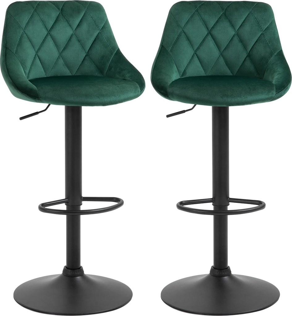 HOMCOM 2db Bárszék Magasságállítással, Fém Alappal és Műbőr Üléssel, Modern Forgószékek Hátpárnával és Lábpárral 46x48x83-104cm, Sötét Zöld | Aosom