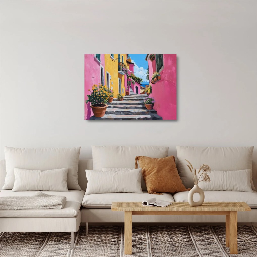 Üveg kép - Rózsaszín sikátor (70x50 cm)