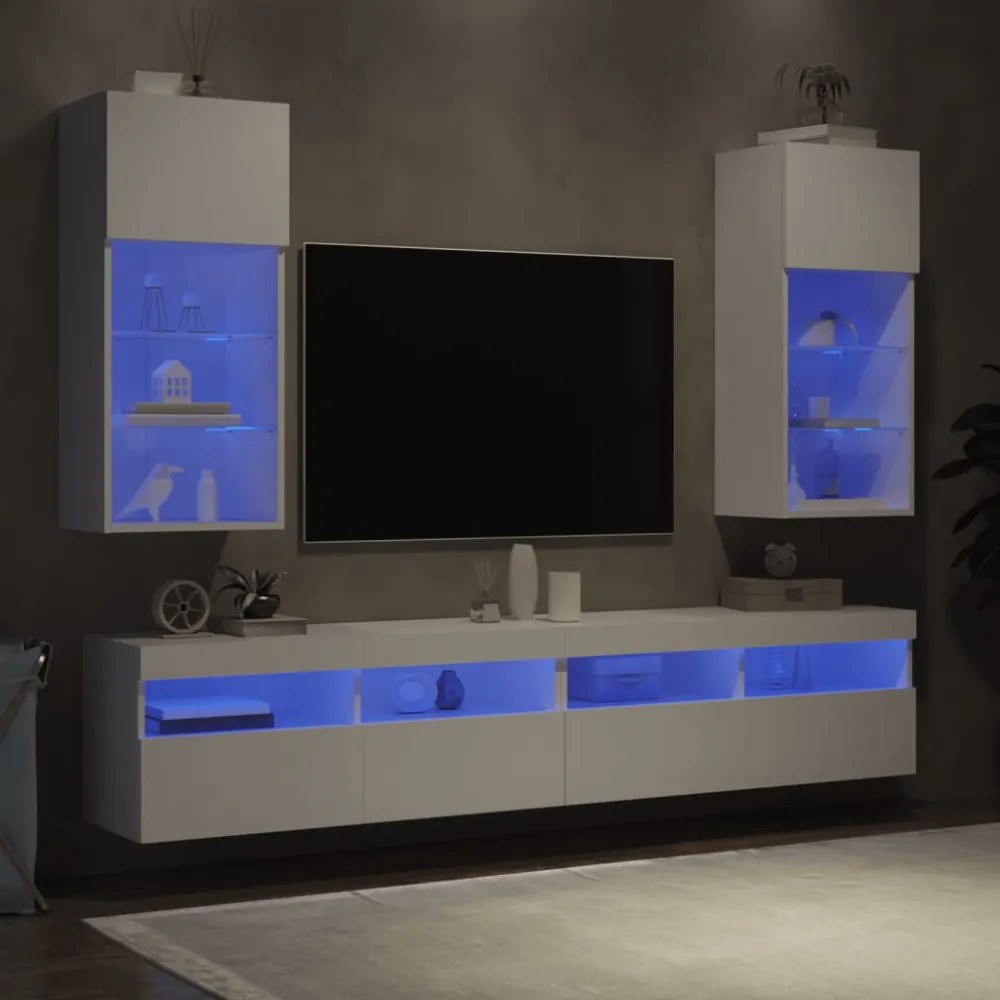 2 db fehér TV-szekrény LED-világítással 40,5 x 30 x 90 cm