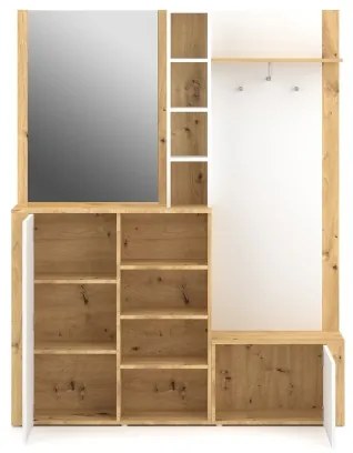 KEVIN előszobafal tükörrel, barna/fehér