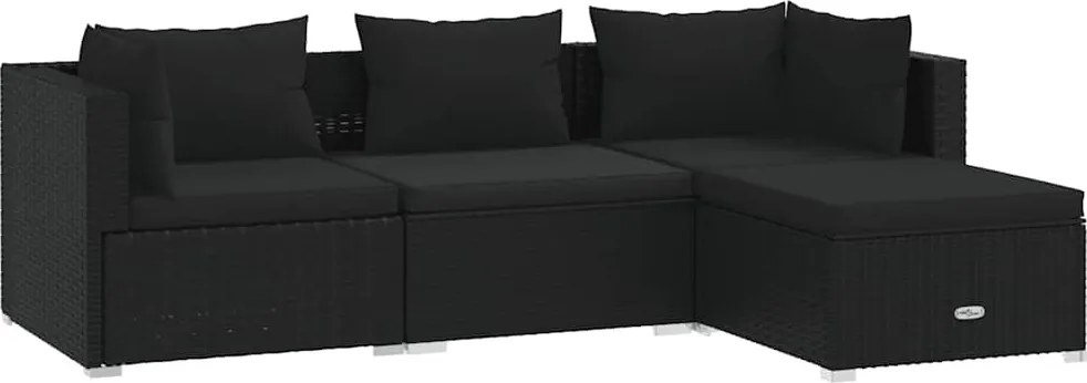 4 részes fekete polyrattan kerti ülőgarnitúra párnákkal