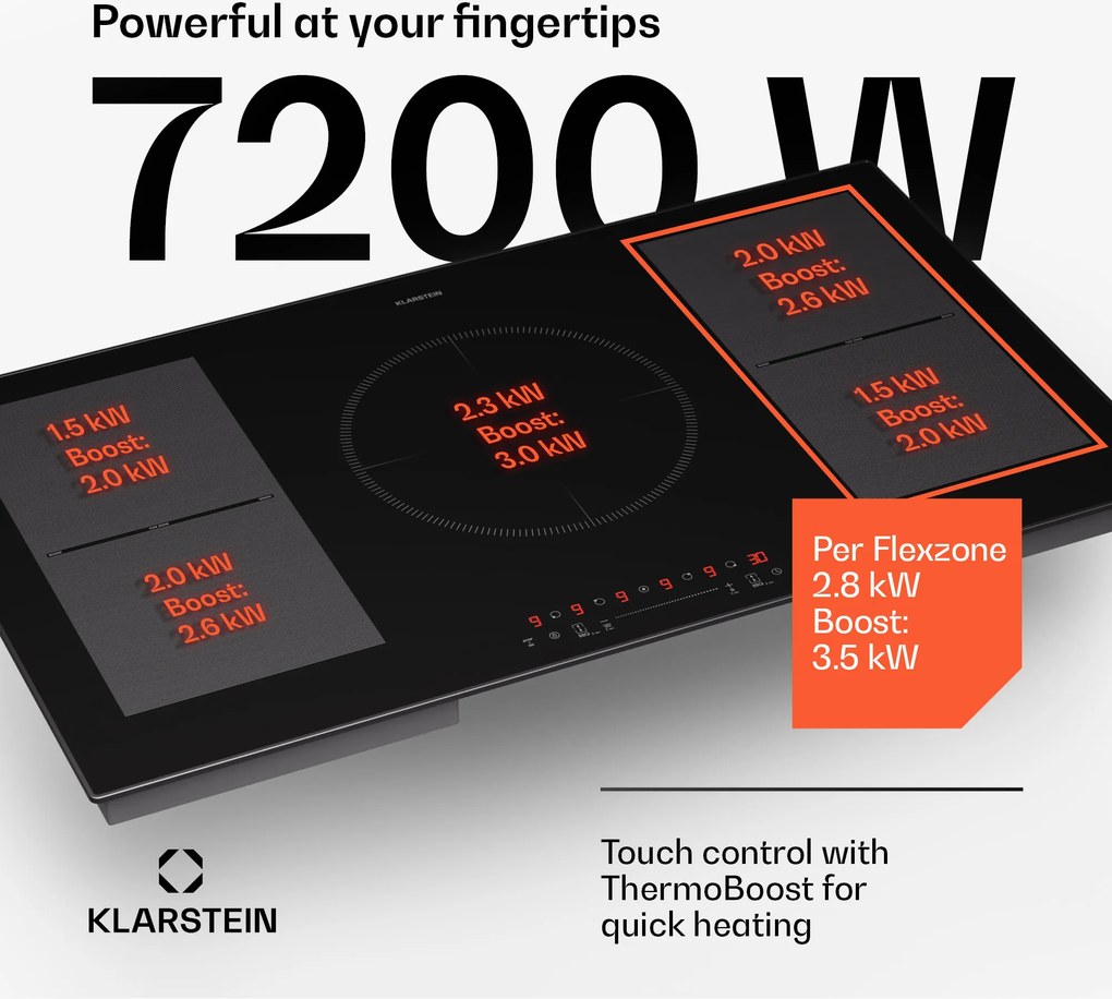 Klarstein Delicatessa 90 Hybrid Prime beépített indukciós főzőlap 5 zóna, 7200 W önellátó