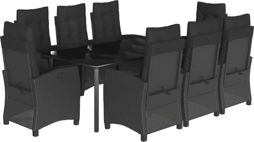 vidaXL 9 részes fekete polyrattan kerti étkezőgarnitúra párnákkal