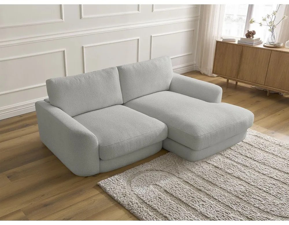 Világosszürke buklé sarokkanapé (jobb oldali-heverő résszel) Leonore – Bobochic Paris