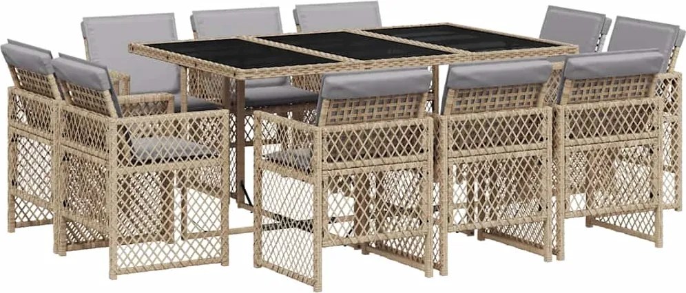 vidaXL 11részes vegyes bézs polyrattan kerti étkezőgarnitúra párnákkal
