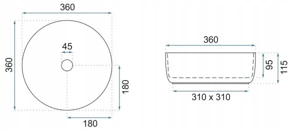 REA-U18918 - SAMI pultfölé szerelhető mosdó, átmérő 36 cm, kerámia/fényes fehér