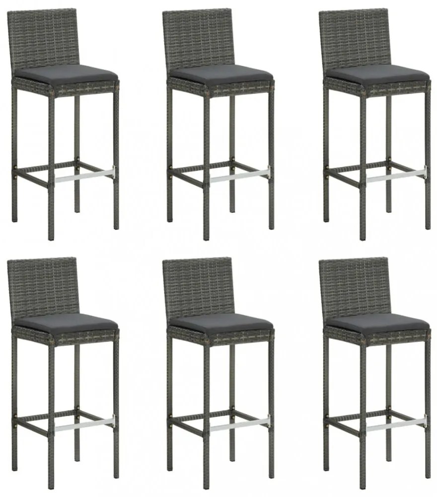 7 részes polyrattan kültéri bárszett antracitszürke párnákkal