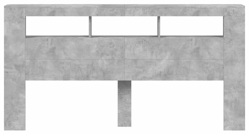 betonszürke szerelt fa LED-es fejtámla 200 x 18,5 x 103,5 cm