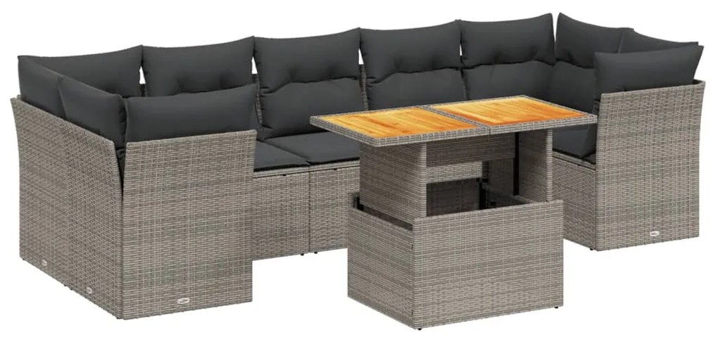 8 részes szürke polyrattan kerti ülőgarnitúra párnákkal