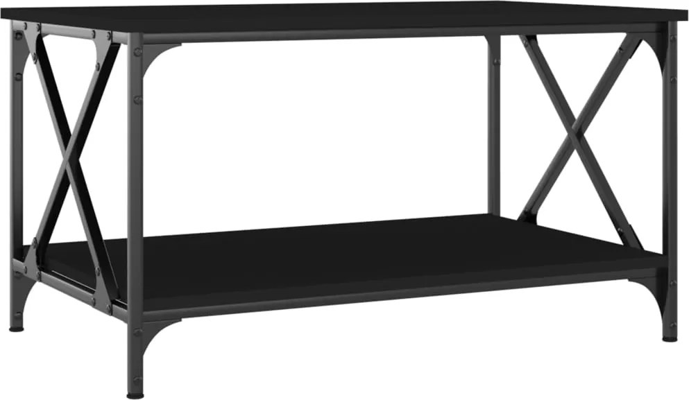 vidaXL fekete szerelt fa és vas dohányzóasztal 80 x 50 x 45 cm