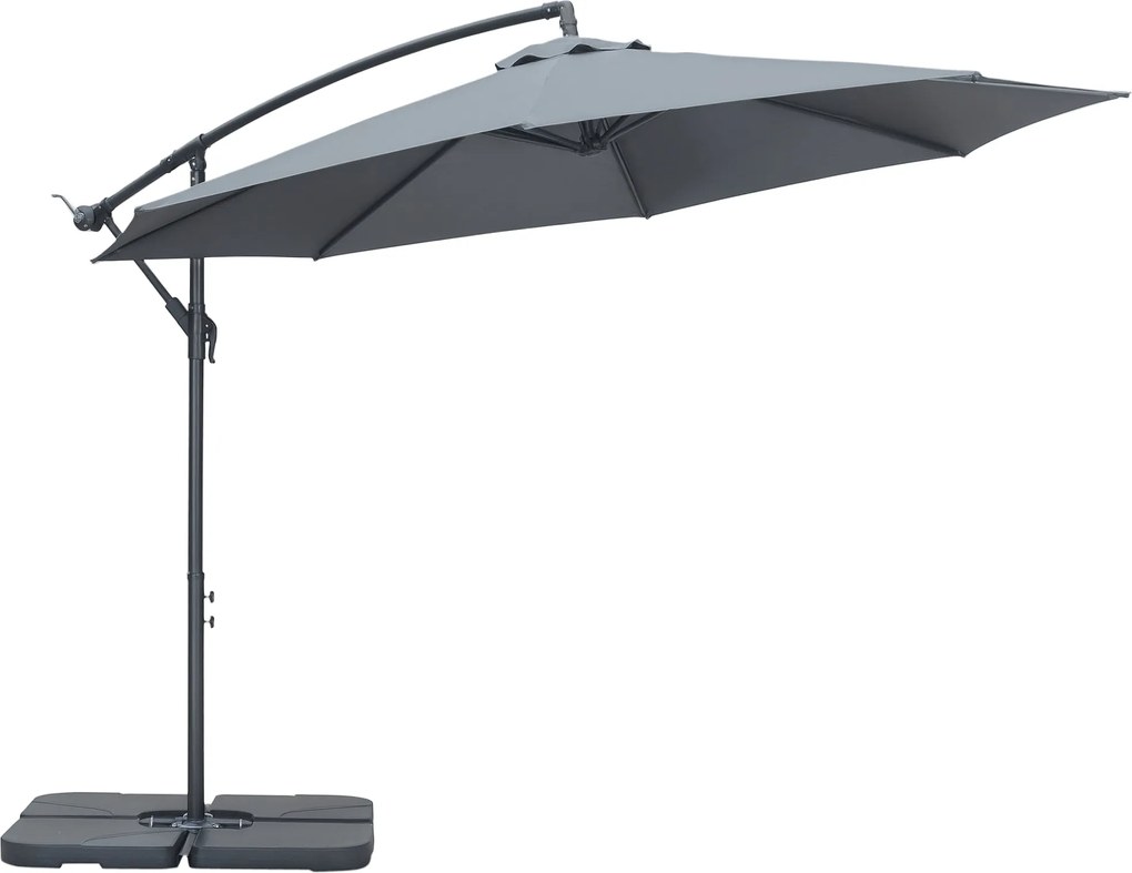 Outsunny Kantaerny Umbrella, Ø2.92m Teraszi Ernyő Kézi Kurblival, Súlyokkal, Ernyő Huzattal, Kereszt Alap, Piac Ernyő Erkélyhez, Acél, Oxford Sötét Sz
