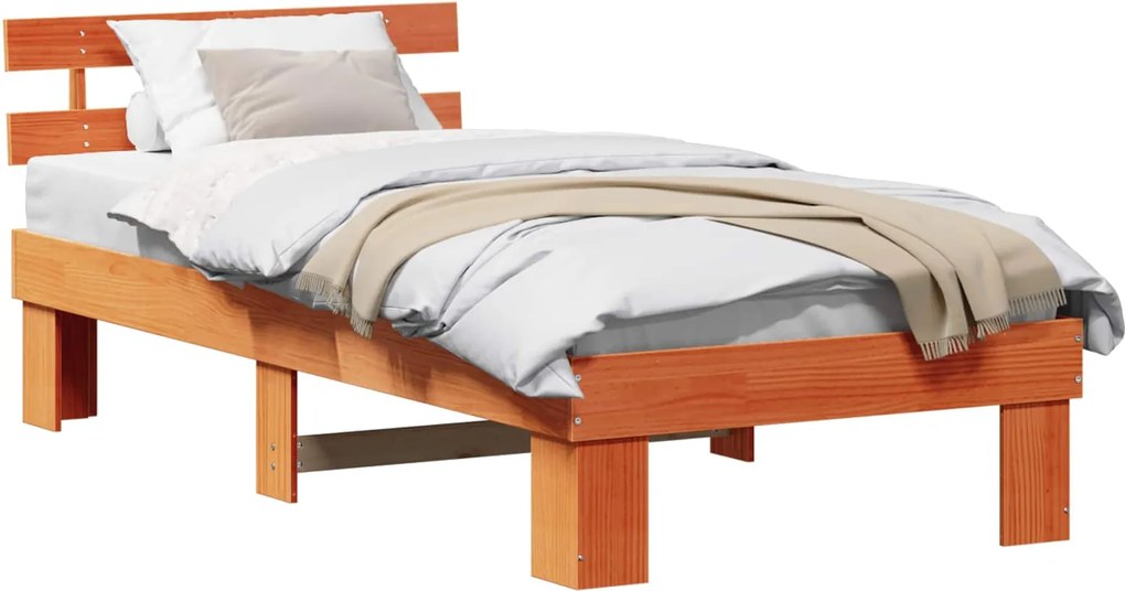 vidaXL Ágykeret fejtámlával Faggyú barna 90 x 200 cm Tömör fenyőfa