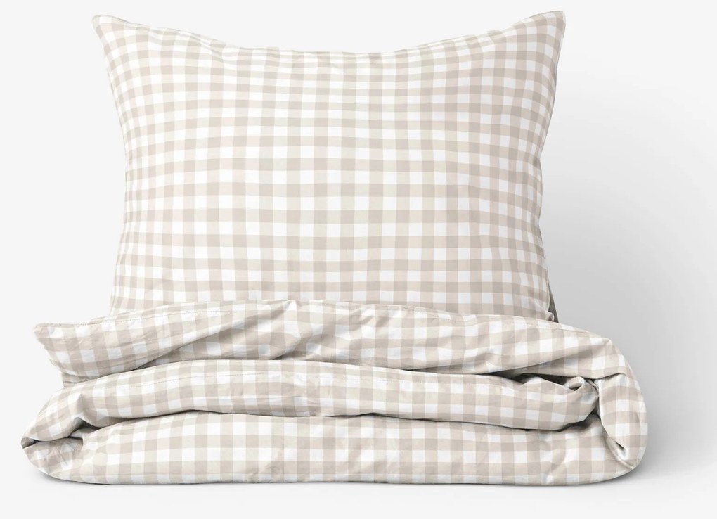 Goldea pamut ágyneműhuzat - latté kockás 200 x 200 és 2db 70 x 90 cm