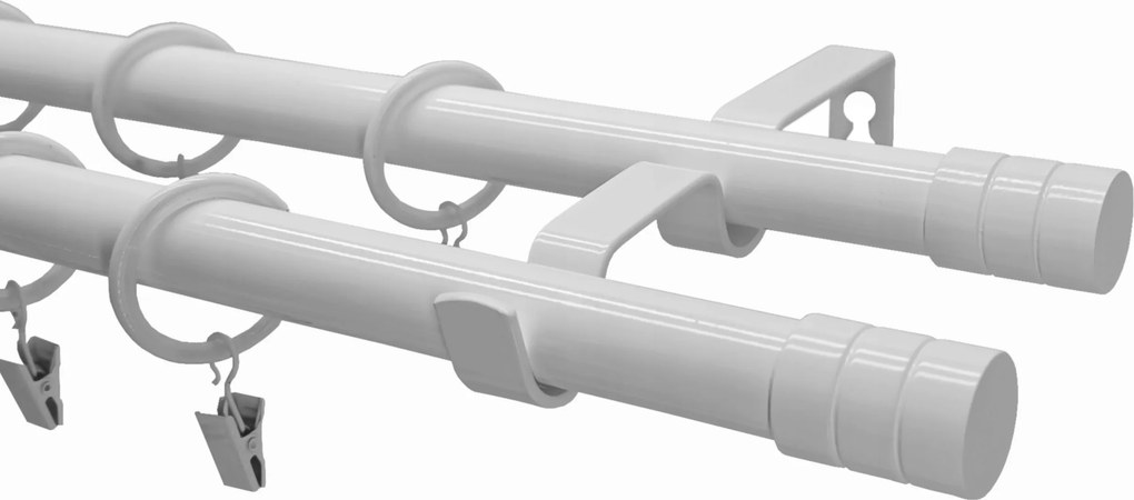 Dupla fém karnis, fehér, Loft Imperia végződésekkel, 19+19 mm, 200 cm
