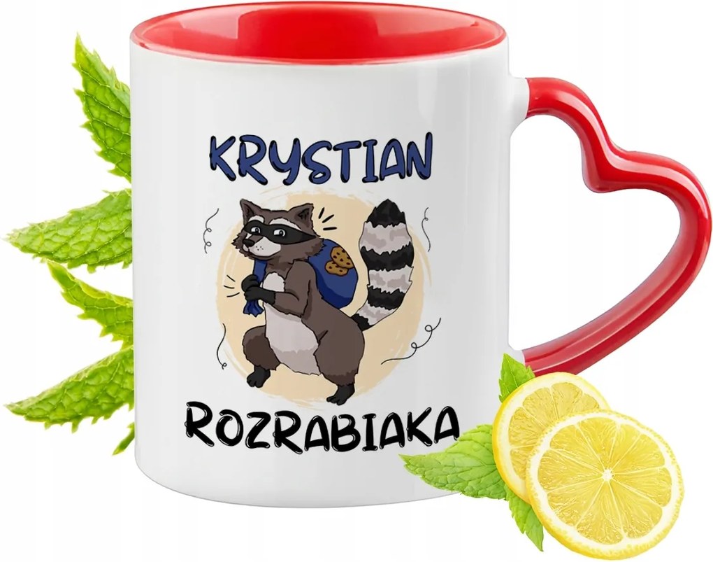 Piros bögre szív alakú füllel Krisztiánnak Ajándék