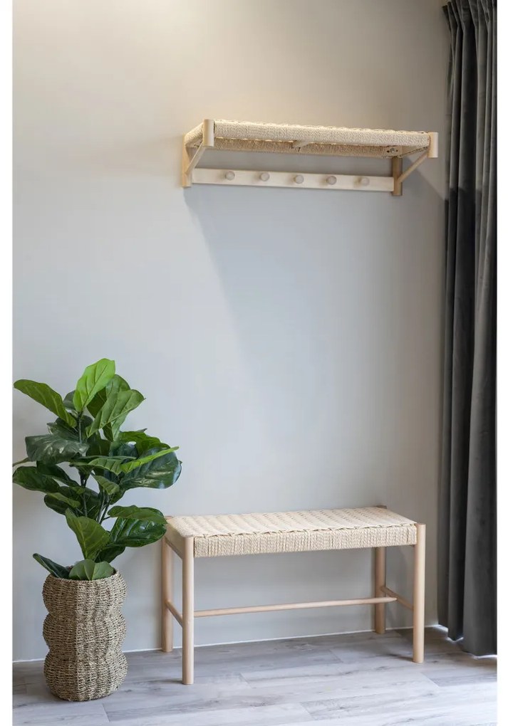 Abano kalaptartó fogas, fa, natúr fonott polc 78x31 cm