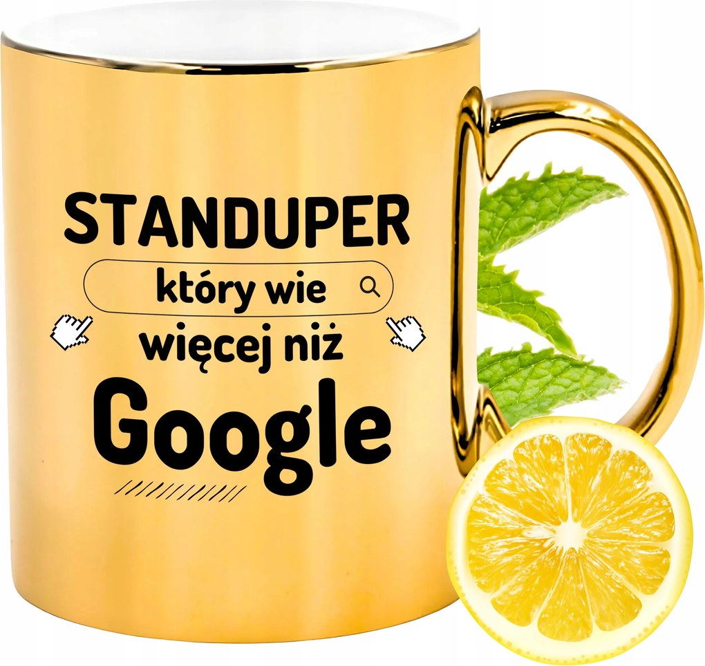 Prémium Arany Fényes Bögre Standuper Ajándék Nyomtatott Fotóval