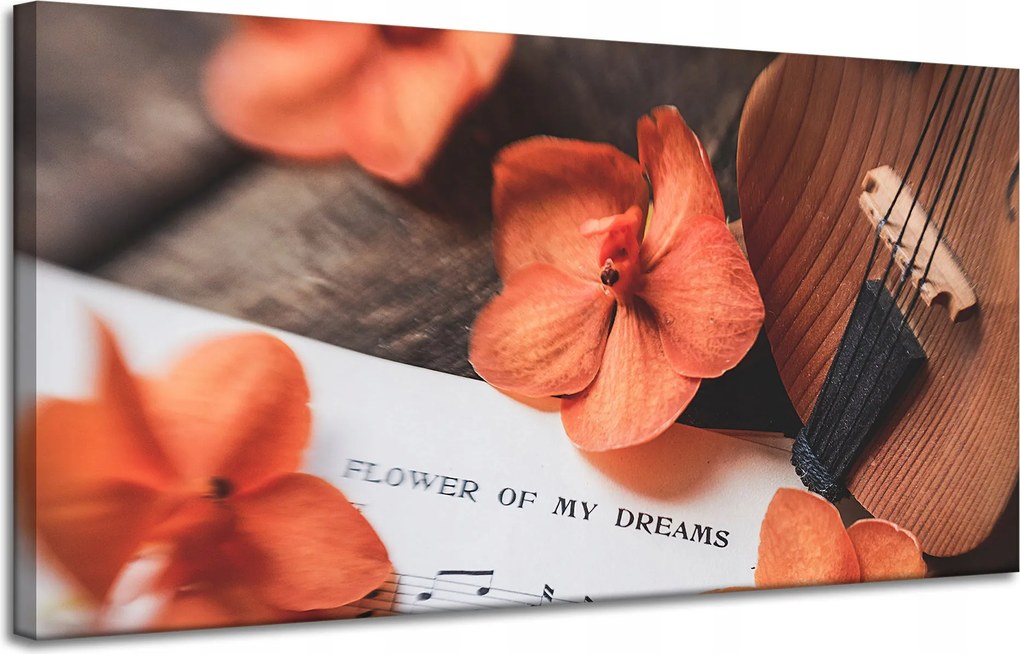 Vászonkép Zene Kotta Hegedű Virágok 120x60