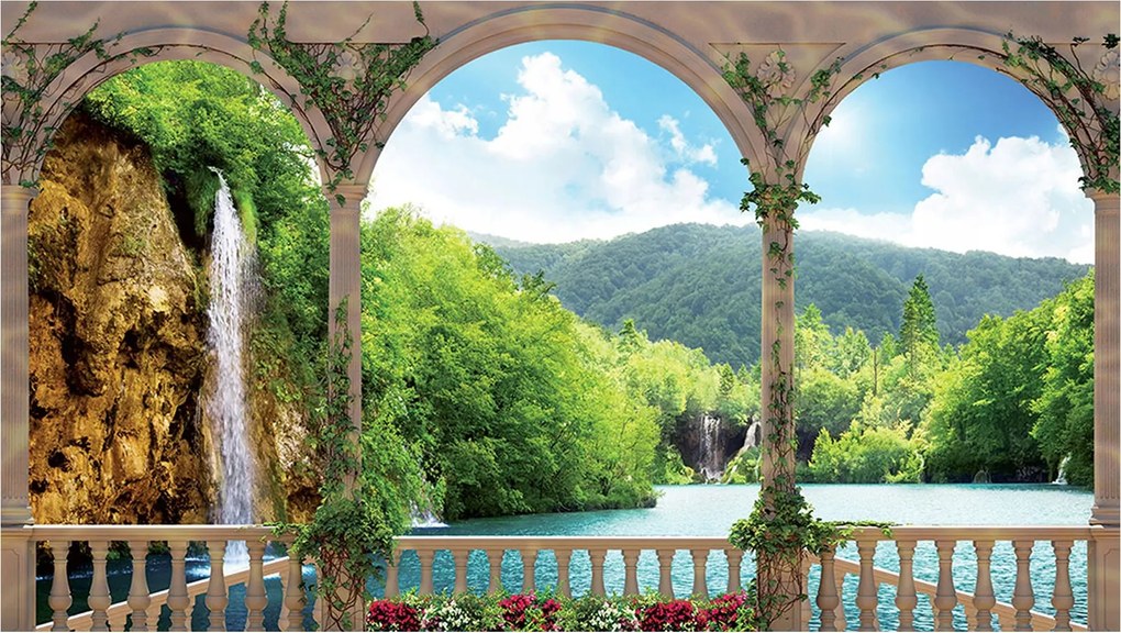 Flizelin fotótapéta Ívek Erdő Lagúna Vízesések Éden Paradicsom 416x254 +ragasztó