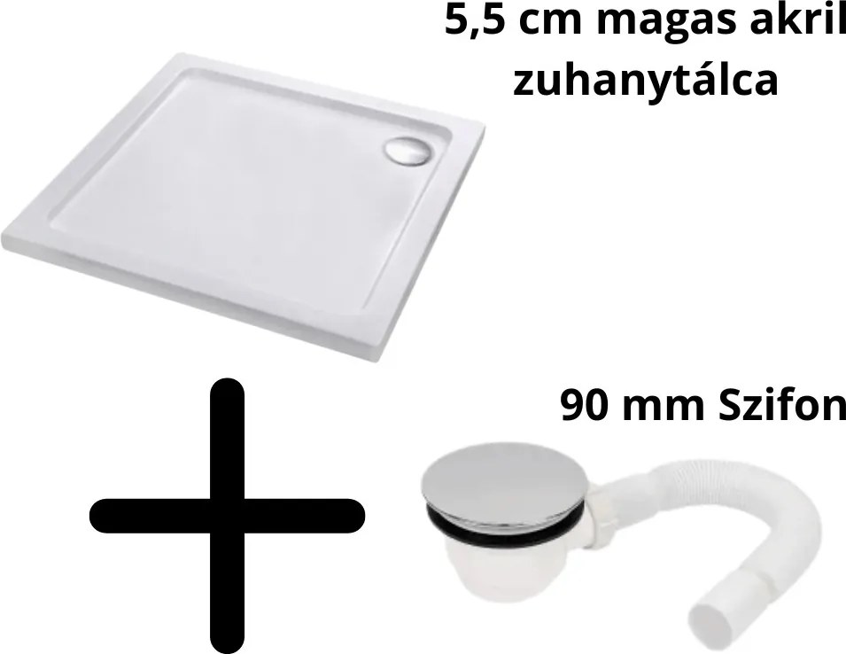 Stuxi Nizza 90x90 cm szögletes két tolóajtós zuhanykabin 6 mm vízlepergető biztonsági üveggel, króm elemekkel, 190 cm magas, zuhanytálcával és szifonnal