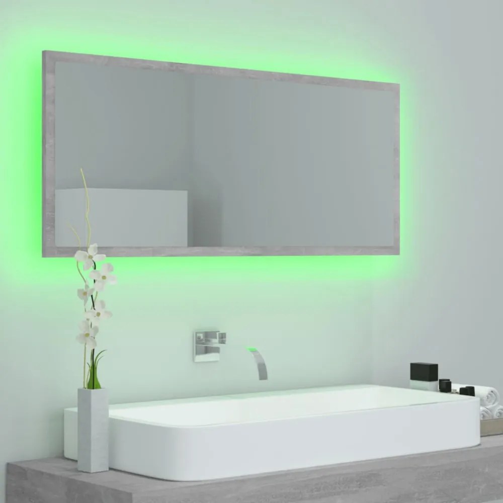 betonszürke akril LED-es fürdőszobatükör 100x8,5x37 cm
