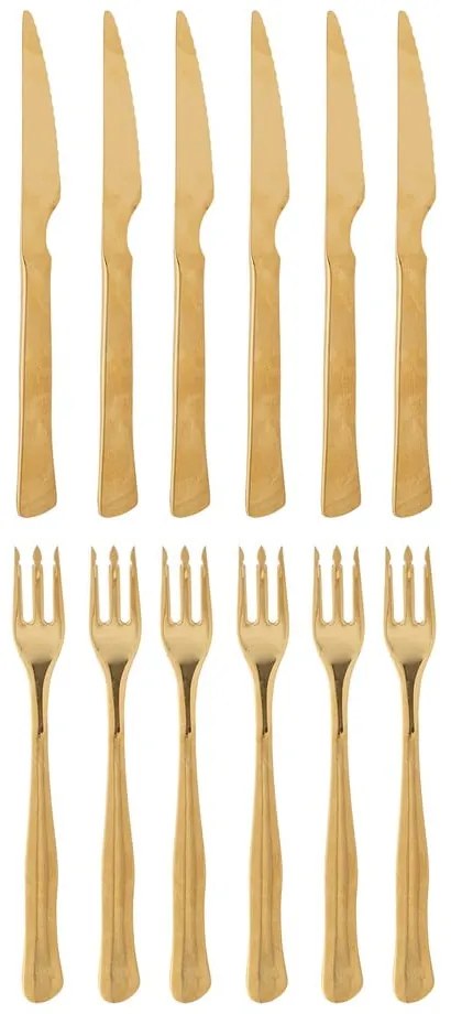 Aranyszínű rozsdamentes acél evőeszköz készlet 12 db-os Ollin – Bloomingville